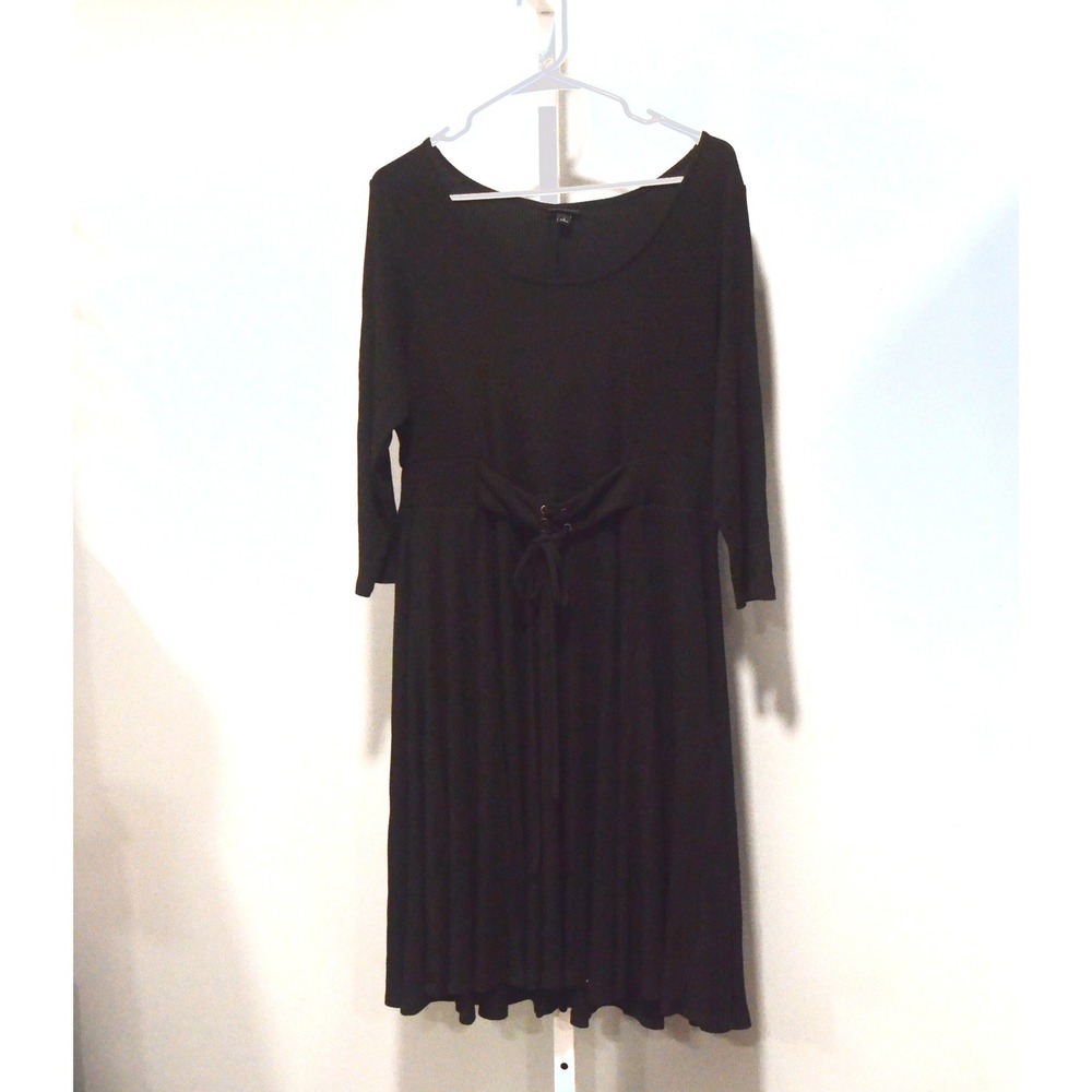 Torrid Black Gothic Ribbed Knit Lace Up Waist 3/4 Sleeve Dress Size 1 (U.S. 1X)